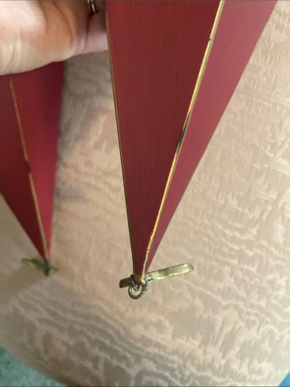 Pair of Metal Red Decorative Wall Shelves with Gold Accents